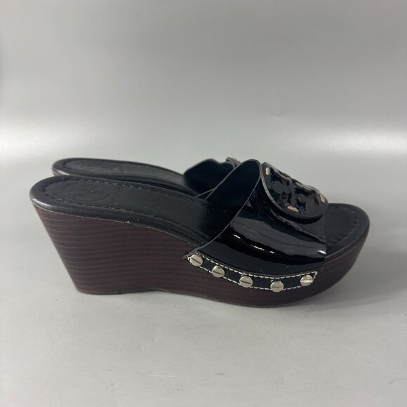 Tory Burch Black Patent Leather Wedges, Size 5 - Picture 2 of 13